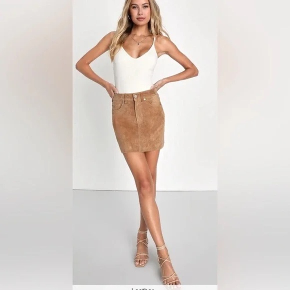 SALE! BLANKNYC 100% Leather Y2K Style Suede Mini Skirt in Pecan NWT